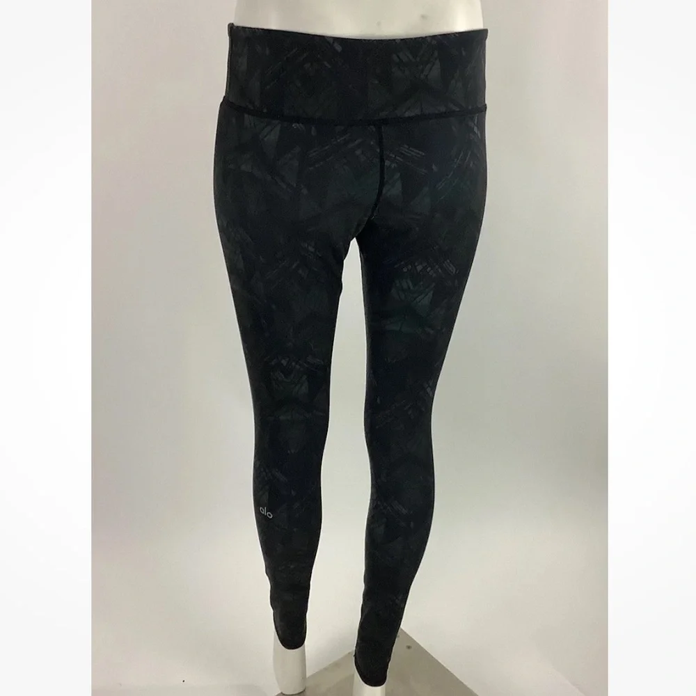 Alo Sz M Printed Leggings Green Full Length Yoga Workout Running Gym Pants - Picture 3 of 5